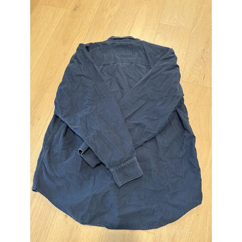 Harley Davidson Button Up Shirt Large Pocket Long Sleeve Blue Corduroy Mens